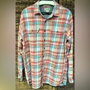L.L. Bean Casual Button‎ Down Shirt Red and Blue- Large Tall